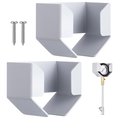 Zonon 2 Pieces Air Gauge Holder Tire Pressure Gauge Holder Storage Hanger Aluminum with Screw for Car Tire Stores Shops Garages Warehouses Silver