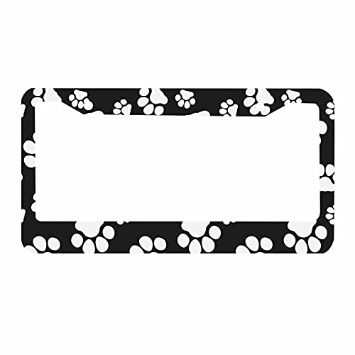Decorative License Plate Frame Black and White Puppies Pet Dog Paws Print Car Tag Frame Aluminum Auto License Plate Holder for Men Women - color: Multi-0007