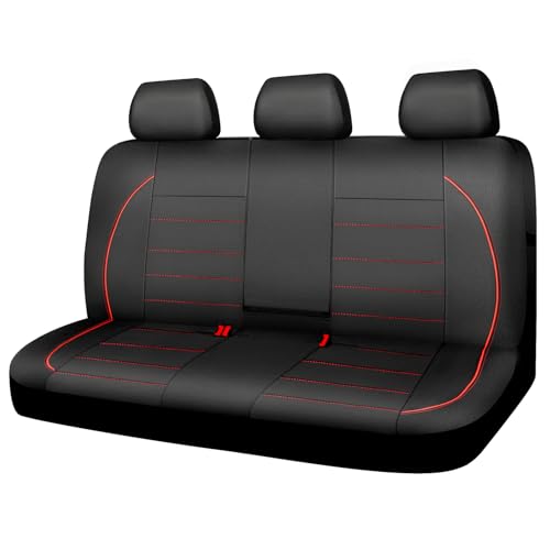 CAR PASS Leather Back Seat Cover,Piping Waterproof Bench Seat Cover, Rear Seat Cover Universal Fit for Cars Sedans SUVs Truck 95% Automotive Interior Backseat Car Covers (Rear,Black and Red) - color: Black Red Rear