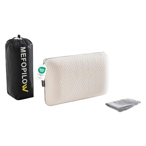 Memory Foam Travel Pillow with Washable Cover & Carry Bag – Compact, Soft & Breathable Neck Pillow for Airplane, Camping & Car (White- with Extra Gray Cotton Cover, 15.7x9.8x3.9 inches) - color: White- With Extra Gray Cotton Cover, size: 15.7x9.8x3.9 inch