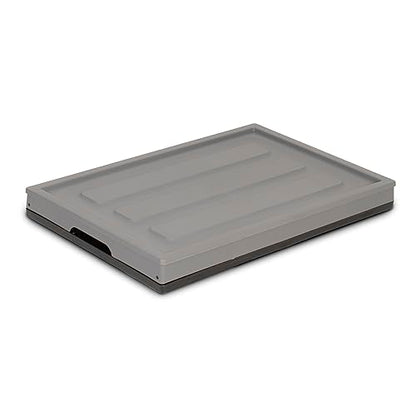Glad Collapsible Storage Bin with Lid - 48L Foldable Plastic Box for Garage, Car Trunk, and Organization - Stackable Lidded Container with Handles, Grey - color: Grey