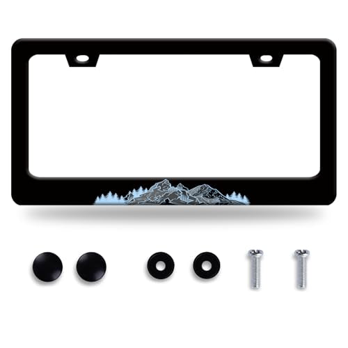 Mountains License Plate Frame Personalise Mountain License Plate Frames Black Funny Auto Accessory Stainless Steel Forest License Plate Decoration for Women Men 12 x 6 Inch - color: Funny Mountain Forest