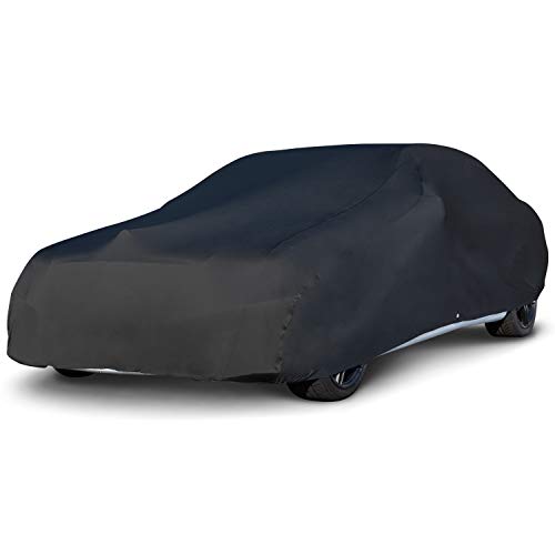 Budge Indoor Stretch Car Cover, Premium Dustproof Protection with Soft Fleece Lining, Breathable Indoor Car Cover Fits Vehicles up to 170 Inches, Black - color: Black, size: Size 2: Fits up to 14'2"
