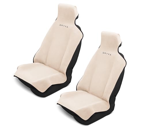 DryvaSeat - Premium Microfiber Towel Car Seat Cover - Waterproof & Sweatproof - Universal Fit, Machine Washable, Non-Slip - Seat Protector for Car, Truck, SUV, Van (Beige, 2 Pack) - color: Beige, size: 2 Pack