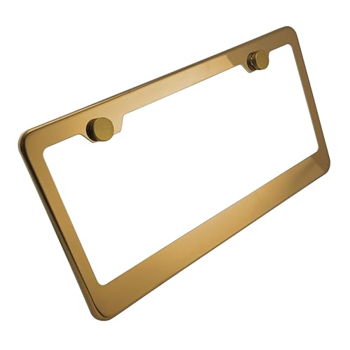 T304 Stainless Steel License Plate Frame – 8K Mirror Polish Finish, Rust-Resistant, Slim Design, Universal Fit, Includes Screw Caps, Washers & Stainless Steel Screws (Rose Gold) - color: Rose Gold