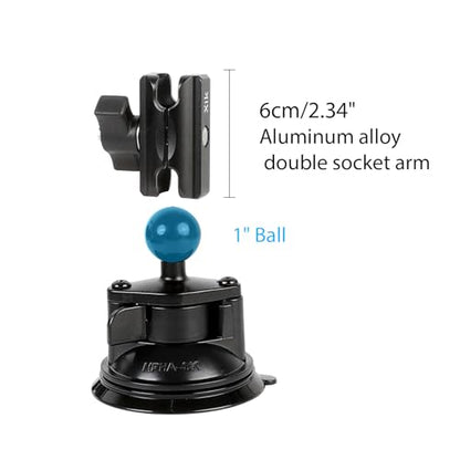 xik 1" Ball Suction Cup Base Mount with 2.36" Double Socket Arm for Phone Tablet Action Cam Mount, 3.5" Large Suction Cup Base for Windshield, Fits RAM B Size Mounts (with 2.36" Arm) - size: Suction Cup Base with 2.36" Arm