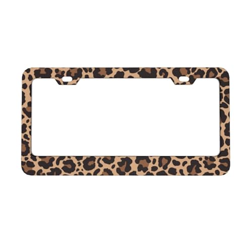Leopard Print License Plate Covers, Cheetah License Plate Frame, Aluminum License Plate Holders, Women & Men Car Tag Frame with Screws, 6 X 12 in - color: Leopard, size: 6"L x 12"W