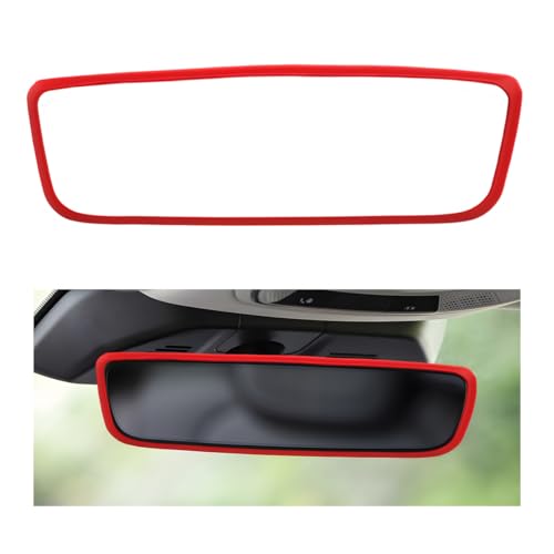 Rear View Mirror Protector Frame, Rearview Mirror Edge Protective Cover Car Interior Decoration, Silicone Auto Rearview Mirrors Trim Compatible with Model 3 Y for Women Men (Red) - color: Red