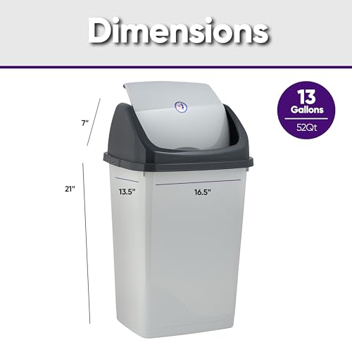 Superio Kitchen Trash Can 13 Gallon with Swing Lid, Plastic Tall Garbage Can Outdoor and Indoor, Large 52 Qt Recycle Bin and Waste Basket for Home, Office, Garage, Patio, Restaurant (SmokeWhite/Grey, 2 Pack) - size: 13 Gallon, style: 2 Pack