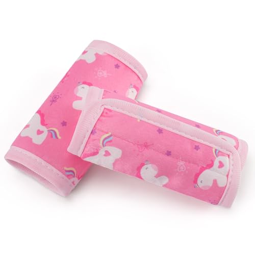 COOLBEBE Car Seat Straps Shoulder Pads for Baby Kids, Super Soft Seat Belt Covers for All Car Seats/Pushchair/Stroller/High Chair - color: Unicorn Pink, size: Small (Pack of 1)