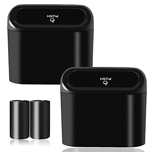 Car Trash Can Bin with Lid - 2 Packs Universal Black Vehicle Mini Leakproof Garbage Can Bin with 40pcs Trash Bags Car Organizers and Storage for Front Back Seat Accessories for Auto Office Home - color: Black-2Pcs