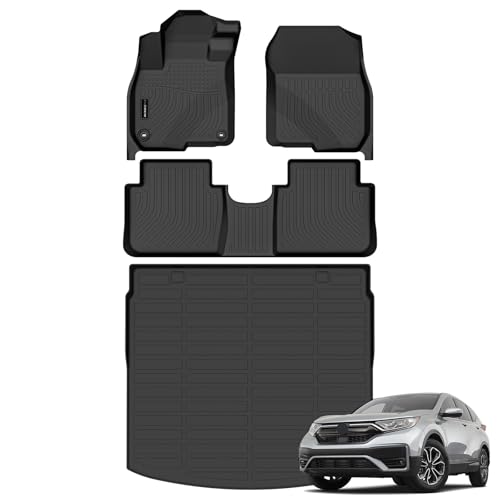 Auxko All Weather Floor Mats Upper Cargo Mat Fit for Honda CR-V 2017-2022 (Include Hybrid) TPE Liners Accessories All Season Guard Odorless Anti-Slip Floor Mats Cargo Mat for Honda CRV 2017-2022 Black - size: crv|2017-2022|floor+upper cargo mats