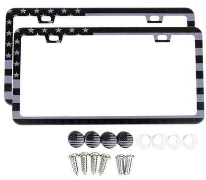 American Flag License Plate Frames - 2 Pack USA Flag Patriotic Stainless Steel Black License Plate Frame with Screws Fasteners Caps (Gunmetal) - style: Gunmetal