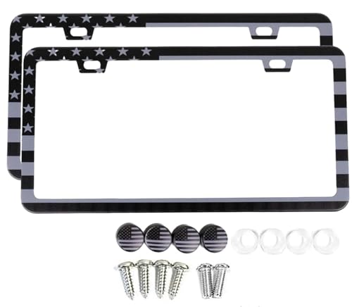 American Flag License Plate Frames - 2 Pack USA Flag Patriotic Stainless Steel Black License Plate Frame with Screws Fasteners Caps (Gunmetal) - style: Gunmetal