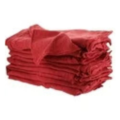 White & Red Shop Towels – Reusable Cotton Rags, Lint-Free & Heavy – Duty Cleaning Towels for Garage, Auto & Industrial Use (100, Red) - color: Red