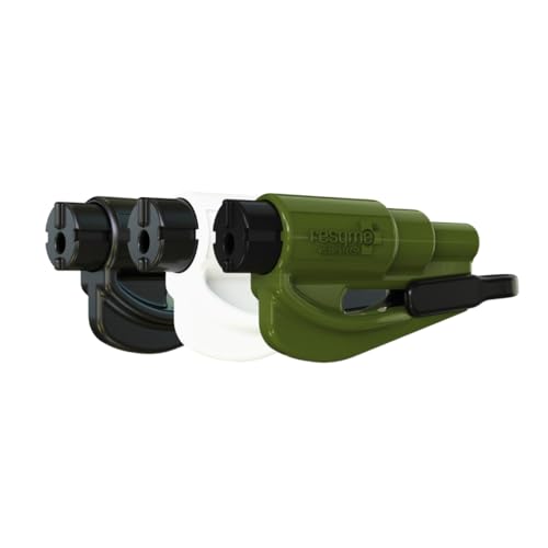 resqme The Original Emergency Keychain Car Escape Tool, 2-in-1 Seatbelt Cutter and Window Breaker, Made in USA, Family Pack of 3, Black, White, Army Green - Compact Emergency Hammer - color: Black, White, Army Green