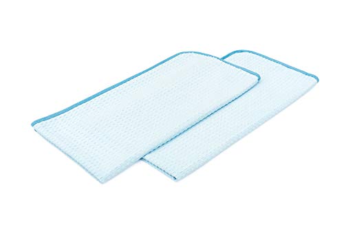 The Rag Company Dry Me A River, Professional Korean 70/30 Blend Microfiber Waffle-Weave Drying & Detailing Towels, Soft Suede Edges, 390 GSM, 20x40 Inches, Light Blue, 2-Pack - color: Light Blue, size: 20in X 40in