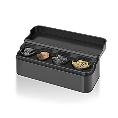 Compact Coin Holder for Car - 4 Compartment&Automatically Holds Coins Coin Organizer(1 Dollar,Quarter,Dimes) - Universal Center Console Coin Case for Car Taxi SUV Truck - color: Black