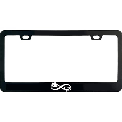 Infinity Forever Paw and Heart License Plate Frame, 12 X 6 Inch Black Stainless Steel Car Accessories for Women/Men, with 2 Holes & Screws - color: Infinity Forever Paw and Heart