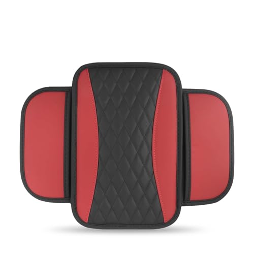 Car Center Console Cover, Upgraded Patchwork Leather Arm Rest Cover with Side Storage Pockets, Comfortable Auto Armrest Protector Cushion, Universal Middle Console Pad for SUV, Sedan (Red) - color: red