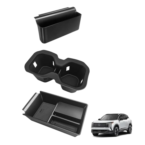 Muslogy Center Console Organizer & Cup Holder Insert 3PCS Set Compatible with 2025 2026 Nissan Kicks Armrest Box Divider Gear Shift Storage Pocket Drink Stopper (Console Tray& Side Pocket & CupHolder) - size: Console Tray & Side Pocket & CupHolder