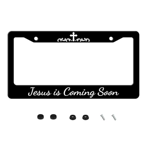 Jesus is Coming Soon License Plate Frame Funny Stainless Steel Cross Christian License Plate Frames Auto Parts Decoration with Screws License Plate Holder for Men Women 12x6 Inch - color: Jesus Is Coming Soon, size: one size