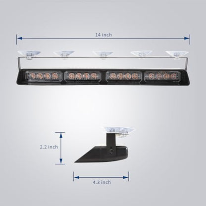 2 in 1 LED Emergency Dash Strobe Light Bar Front/Rear Windshield Safety Flashing Warning Hazard Interior Lights for Police Firefighter Construction Vehicles Trucks (2x14 inch, Blue/Red) - color: #04 Red/Blue