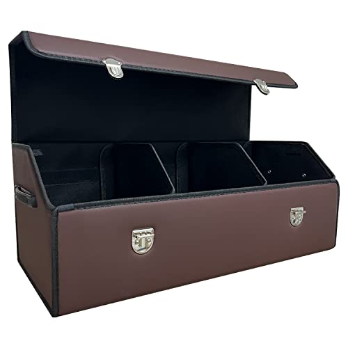 Car Trunk Organizer with Lid,Foldable Faux Leather Cargo Storage Box,3 Compartments,Collapsible Multi-Functional Organizer for SUV,Sedan and Vehicle Trunk - color: Brown, size: Large