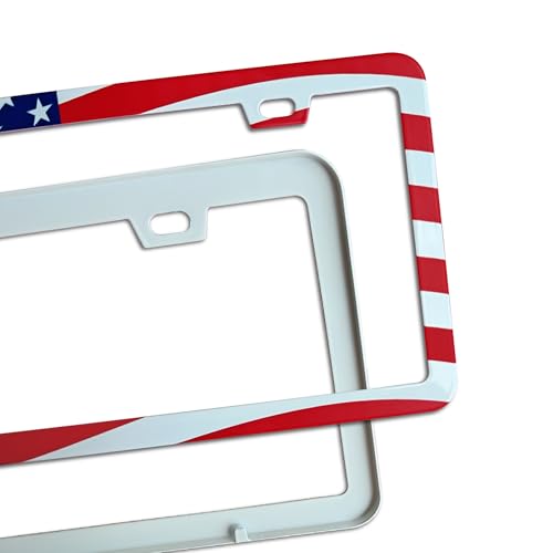 2 Packs License Plate Frame American Flag Printed Aluminum Metal Licence Plate Holder for Car Universal Fit for Men Women - color: Flag Printed