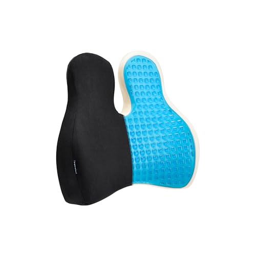 Lumbar Support Pillow for Office Chair - Memory Foam Back Cushion for Chair, Car, Couch - Lumbar Pillow Promotes Better Posture, Back Pain Relief with Adjustable Strap & Non-Slip - color: Black-gel