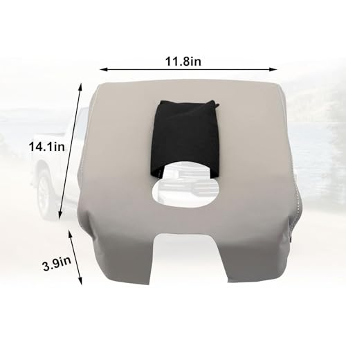 SecosAutoparts Light Gray Leather Center Console Leather Lid Armrest Cover Replacement Compatible with Chevy Silverado 2014-2018 Compatible with GMC Sierra 2014 2015 2016 2017 2018 - color: Light Gray Leather & Light Gray Stitch
