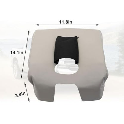 SecosAutoparts Light Gray Leather Center Console Leather Lid Armrest Cover Replacement Compatible with Chevy Silverado 2014-2018 Compatible with GMC Sierra 2014 2015 2016 2017 2018 - color: Light Gray Leather & Light Gray Stitch