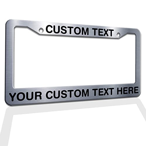 Any Text License Frames - Your Custom Message Plate Frame Custom Personalized Name Monogram Logo License Plate Frame Custom Funny License Plate Holder - Metal - color: metal, size: One frame