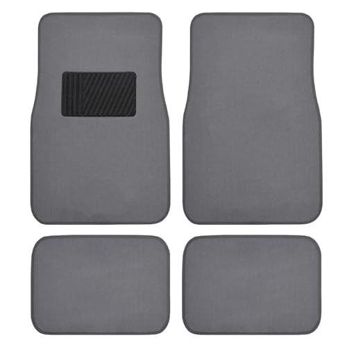 BDK Premium Medium Gray Carpet Floor Mats for Cars - Universal Fit Interior 4-Piece Car Mats Full Set with Vinyl Heel Pad Protector - Cute Car Accessories Interior Floor Covers for SUVs & Trucks