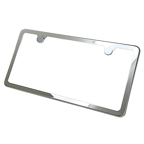 T304 Stainless Steel Polish Mirror Two Hole Slim License Plate Frame Holder Tag w/Chrome Metal Cap …