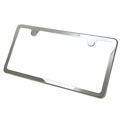 T304 Stainless Steel Polish Mirror Two Hole Slim License Plate Frame Holder Tag w/Chrome Metal Cap …