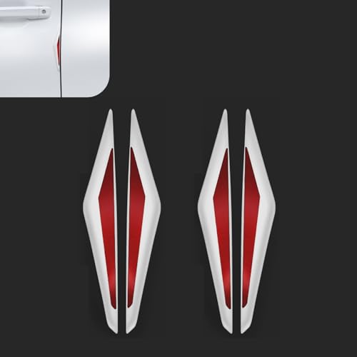 4 PCS Car Door Anti-Collision Strip, 3D Anti-Scratch Car Door Edge Guards Decoration Stickers, Bumper Rear View Mirror Protection Trim, Universal for Cars Trucks SUVs (White & Red) - color: White Red