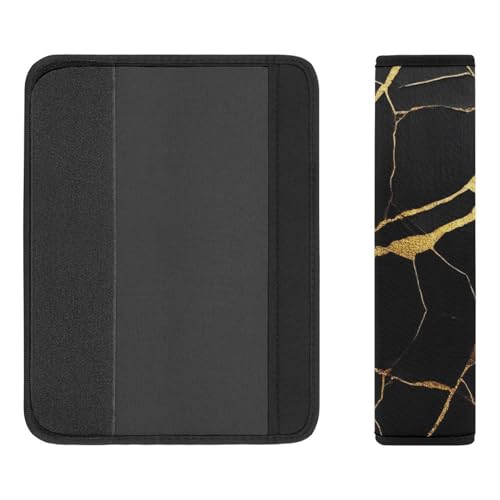 Fashion Car Seat Belt Covers Soft Cushion Pad Car Shoulder Strap Harness Pad Black Marble Gold Texture - color: Color346