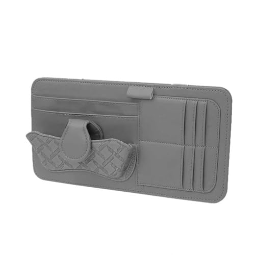 Car Sun Visor Organizer, Leather Multi-Pocket Auto Visor Storage Pouch for Sunglasses Cards License, Waterproof Car Interior Space-Saving Accessories, Universal for Most Cars (Gray) - color: Gray