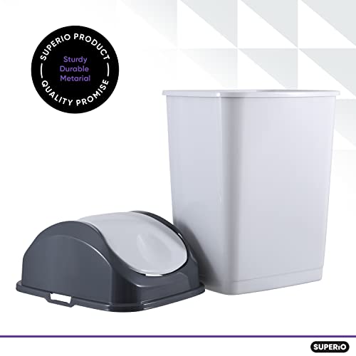 Superio 1.25 Gal Mini Plastic Trash Can with Swing Top Lid, Small Grey Waste Bin for Countertop, Desk, Vanity, Bathroom 5 Quart (WhiteSmoke/Grey) - size: 1.25 Gallon, style: 1 Pack