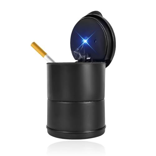 Yourkar Car Ashtray with Lid, Automotive Ashtray with Lid Smell Proof, Smokeless Cigarette Ashtray Holder Cup with LED Blue Light for Most Vehicles, Universal Car Accessories - color: With Light