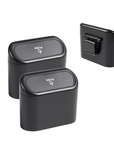 Narrow Car Trash Can, Mini Waterproof Auto Trash Bin with Lid, Hanging Hook for Car Door, Seat, or Console, Small Garbage Can for Vehicle Organization, Black
