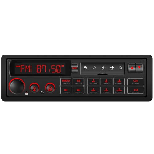Single Din Retro Car Radio: European Style Stereo for Classic Vehicles - Bluetooth FM AM USB SD AUX USB-C Fast Charge 4-CHN 2 Subwoofer Outputs SWC