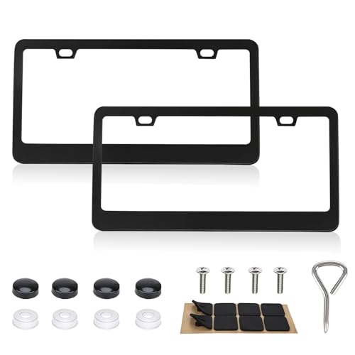 2 Pack Matte Black License Plate Frame, Black Metal License Plate Frame with 2-Hole, Universal Solid Stainless Steel Holder, Includes Screws for Men & Women - color: Black