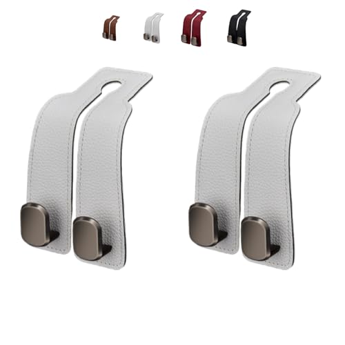Coozyland Car Hooks, Coozy Land Metal Multi-Function Leather Car Headrest Hooks, Universal Double Hook Car Seat Back Storage Hooks for Wallets, Handbags, Bottles, Trash Bags, etc(White 2-Pack) - color: White 2-pack