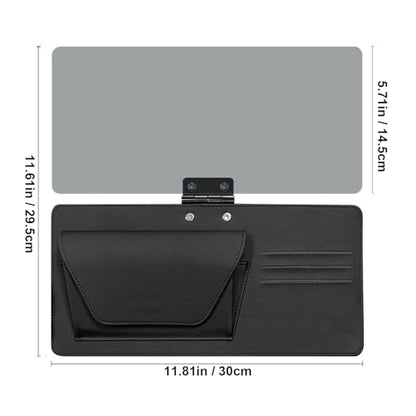 Sun Visor Extender for Car, Polarized UV400 Car Visor Sun Blocker, Adjustable Clip On Visor Extension with Sunglasses Holder & Card Slots, Leather Storage Holder for Universal Cars, Black