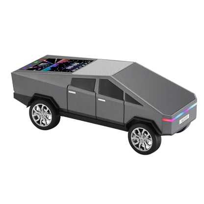 WS-580 Futuristic Pickup Truck Bluetooth Replica Speaker with LED Display Screen – TWS, FM, USB/TF, LED Headlights, Mic, Practical Gift for Car Model Fans, Audio Users & Tech Hobbyists (Gray) - color: Gray