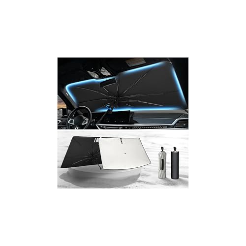 KUST Sun Shade Umbrella for 2017-2026 Tesla Model Y/Juniper/Model 3/ Highland | Custom Fit Windshield Sunshade for Tesla | Foldable Sunshade with Bendable Handle | Blocks Heat & UV Rays - size: For Model 3/Y Juniper/Highland 17-26