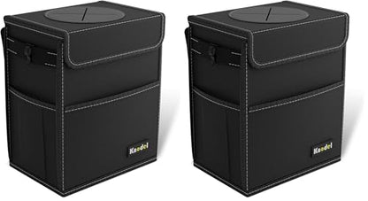 K KNODEL 2 Gallon Black Leak-Proof Waterproof Car Trash Can with Lid (Pack of 2) - color: Black, size: Medium (Pack of 2)