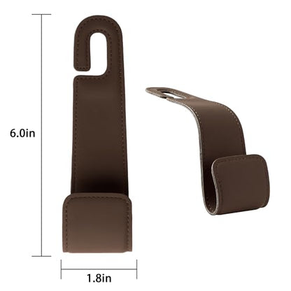 Leather Car Purse Hooks with Larger Strap Holder Purse Hook Purse Holder for car car seat Back Hooks Automotive seat Back Organizer headrest Hooks for Bags and Purse (Brown, 2pcs) - color: Brown